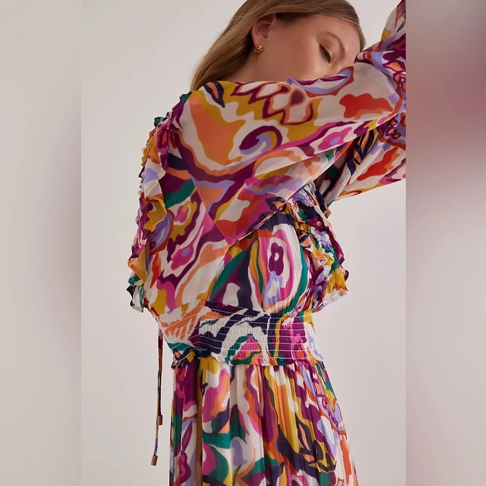 NWT Anthropologie Odetta Ruffled V-Neck Dress Large - Picture 4 of 9